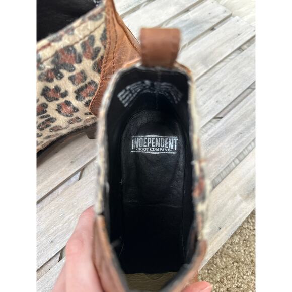 Independent Boot Company Celeste Leather Brown Cheetah Leopard Point Boots - Picture 9 of 9